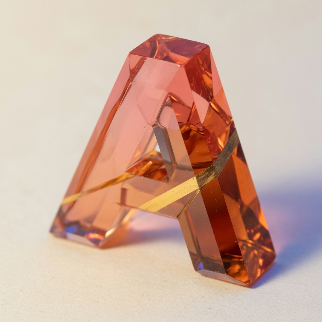 A faceted coral-glass Ava mark, photographed like a personal object